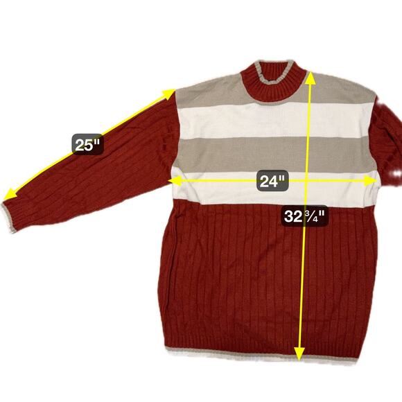 Ackers 2XL NWT Colorblock Sweater Crewneck Pullover Red Tan Ribbed - Picture 8 of 8